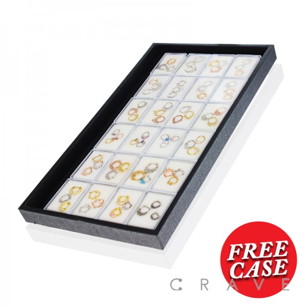 72PCS OF SEPTUM RING WITH FREE BLACK PLASTIC TRAY WITH SQUARE GEM JARS